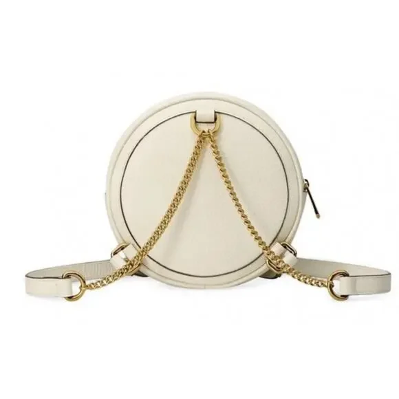 NEW! GUCCI ROUND LEATHER WHITE WEB BACKPACK SHOULDER BAG AUTHENTIC BOX! - Picture 3 of 9